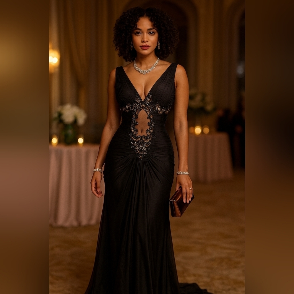 Source Unknown Black Lace Backless Dress